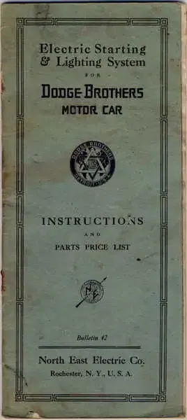 Dodge Brothers Motor car Instructions and Parts Price List - 1916/17 issue - Some pages loose