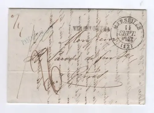 Letter Marseilles, France to Italy via Nice - 11 September 1842 - `Fascal Fils and Co.` rubber stamp