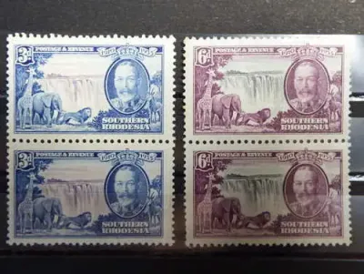 Southern Rhodesia Victoria Falls Silver Jubilee of George 5 - 1935 - SG 32, 33, 34-Mint Blocks of 2