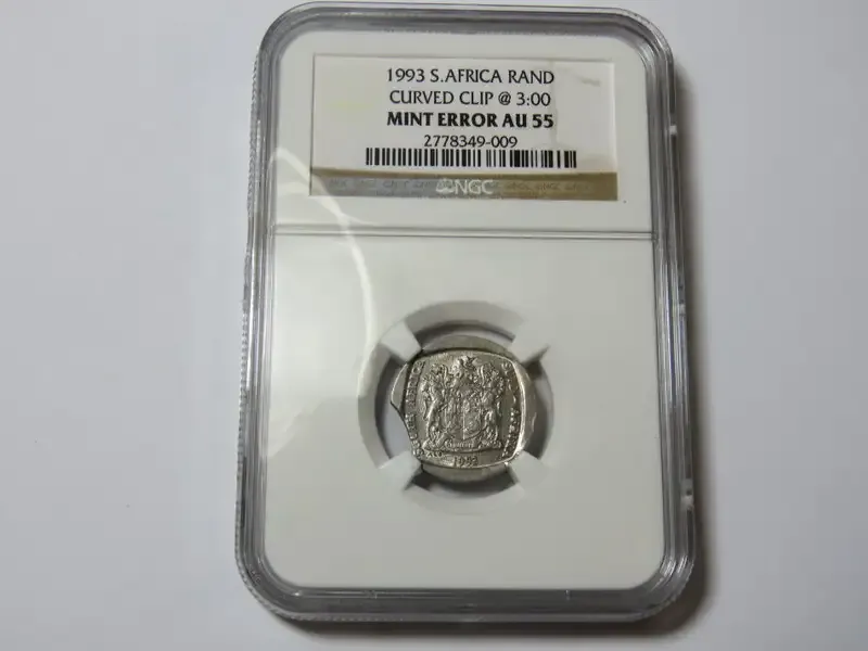 South Africa 1993 Rand Curved Clip @ 3:00 Mint Error AU 55 graded by NGC