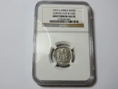 South Africa 1993 Rand Curved Clip @ 3:00 Mint Error AU 55 graded by NGC