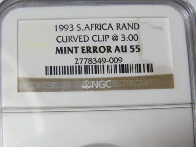 South Africa 1993 Rand Curved Clip @ 3:00 Mint Error AU 55 graded by NGC