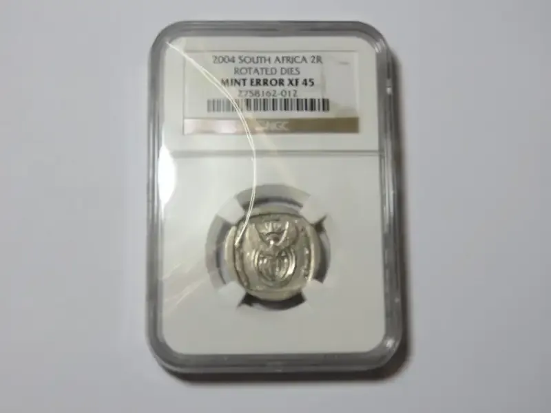 South Africa 2004 Error coin R2 - rotated dies - graded mint error XF45 by NGC