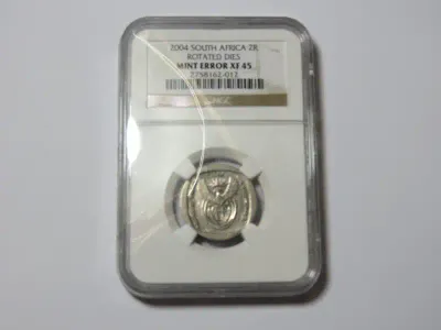 South Africa 2004 Error coin R2 - rotated dies - graded mint error XF45 by NGC