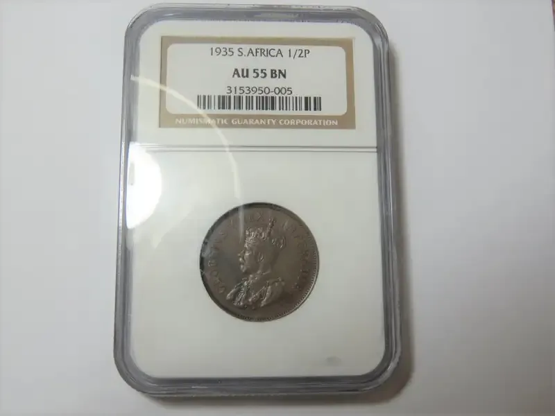 South Africa 1935 Half Penny graded AU 55 BN by NGC