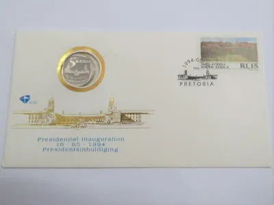 1994 RSA Proof R5 presidential inauguration coin in FDC including FDC 6.3b