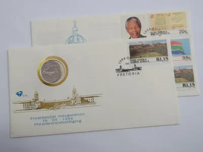 1994 RSA Proof R5 presidential inauguration coin in FDC including FDC 6.3b