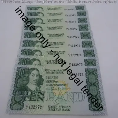 GPC de Kock 2nd issue - Lot of 9 x R10 banknotes with consecutive numbers - some creases