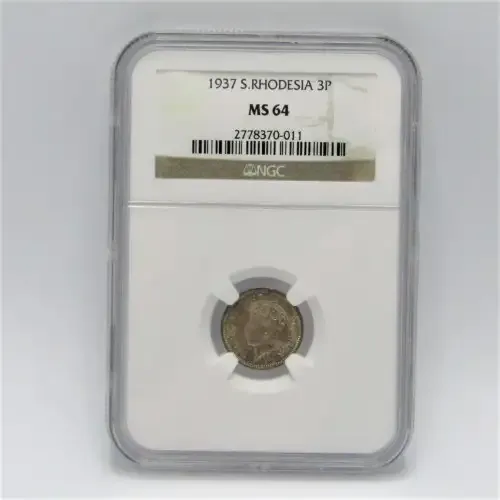 1937 Southern Rhodesia Silver 3 Pence graded MS 64 by NGC