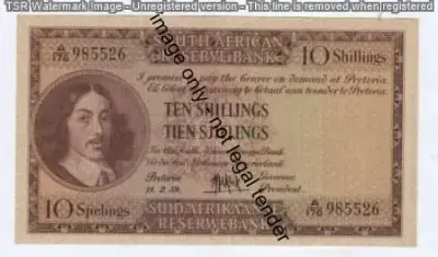 1959 MH de Kock 3rd issue 10 shilling note - AU - Unused but slight fold
