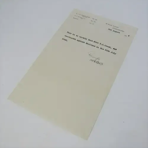 1945 Vaccination proof for smallpox