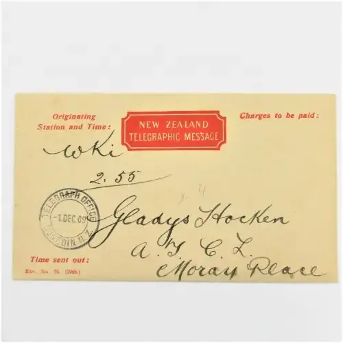 New Zealand Telegraphic message cover with Telegraph office, Dunedin