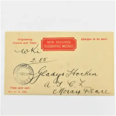 New Zealand Telegraphic message cover with Telegraph office, Dunedin