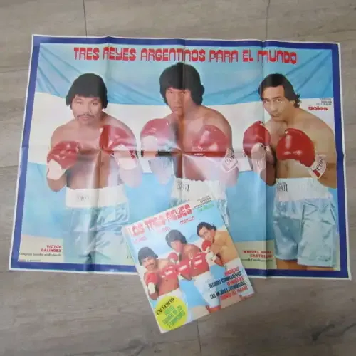 Book on Argentina boxing heroes - Galindez, Monzon, Castellini, Los Tres Reyes - plus large poster