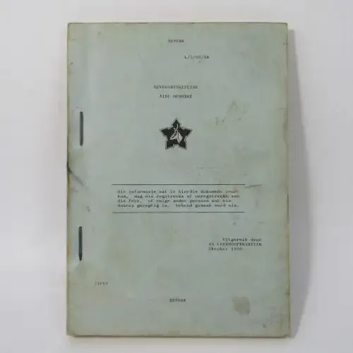 South Africa Defence Force Gevegsdissipline Arde Memoire book as issued by Army Headquarters 1980