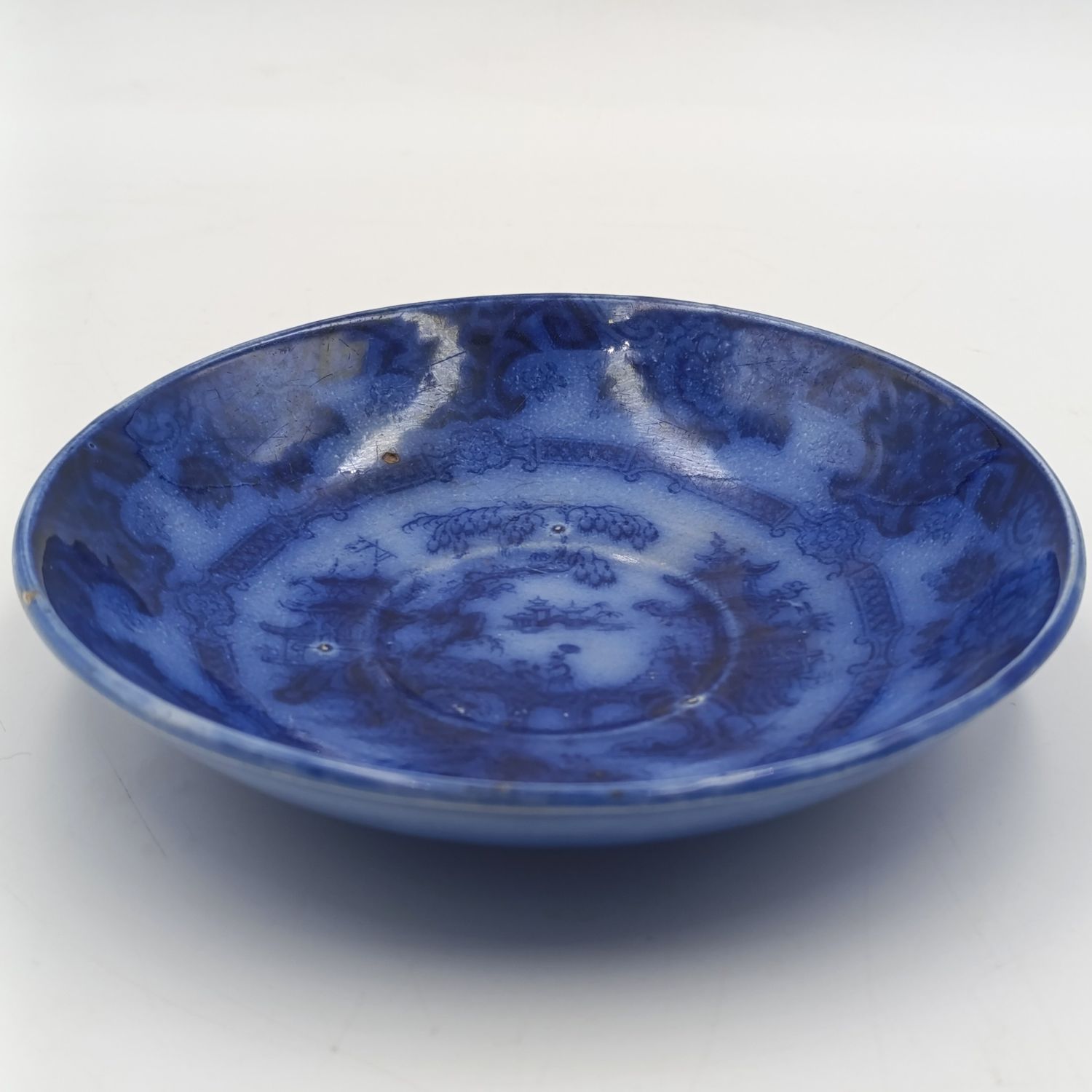 Antique Flow Blue Kin-Shan porcelain saucer by E.C and Co for Barry and Nephews