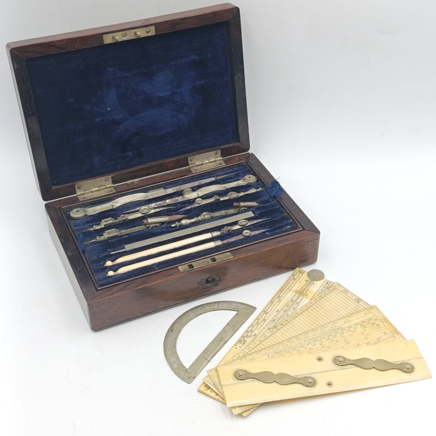 Antique Surveyor technical drawing instrument set by F.L. West