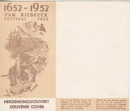 Scarce 1652 - 1952 Van Riebeeck festival souvenir cover - unused - as per photo