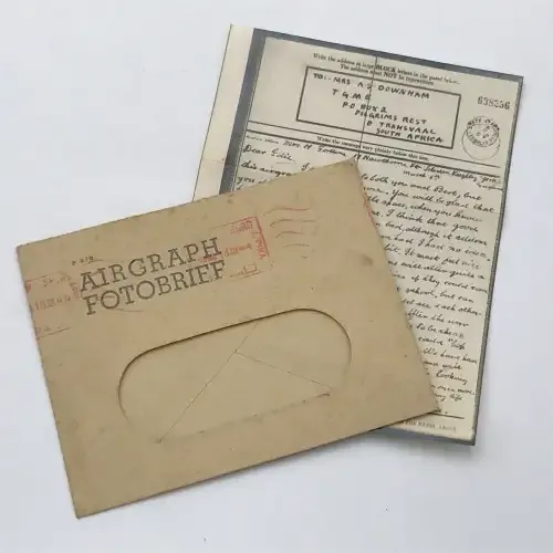 1944 WW2 Airgraph letter sent to Pelgrims Rest