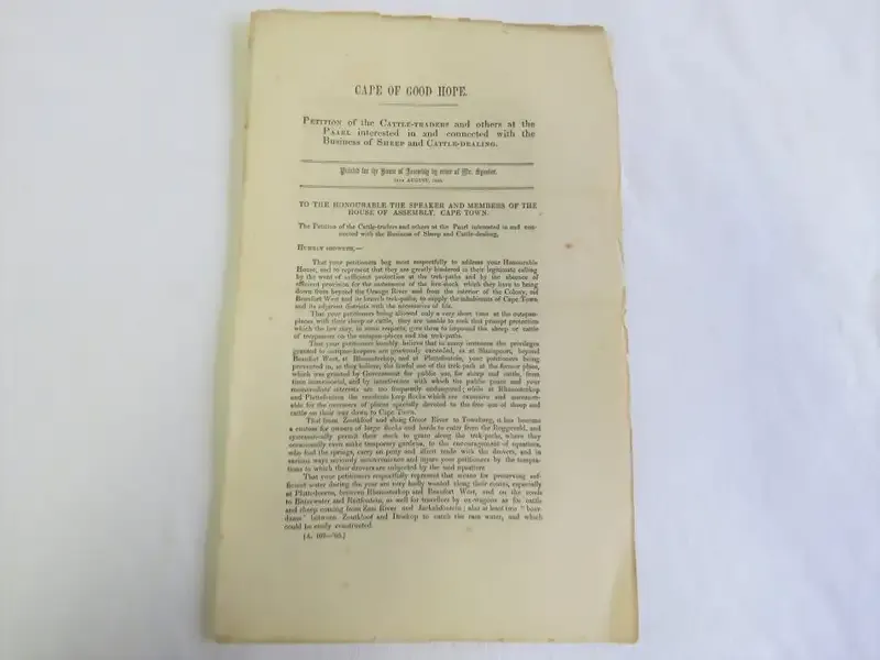 1865 Cape of Good Hope petition of Paarl cattle traders to the house of assembly