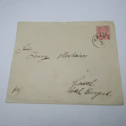 Postal cover Austria to hotel Berngul in Cassel with Austria stamp cancellation 25/8/1890
