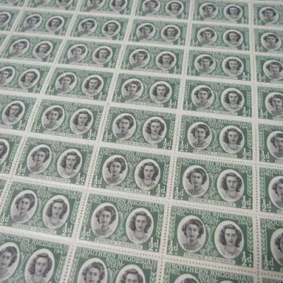 Southern Rhodesia stamps - full sheet SACC 64 - Royal Visit 1947 - Sheet no. 410