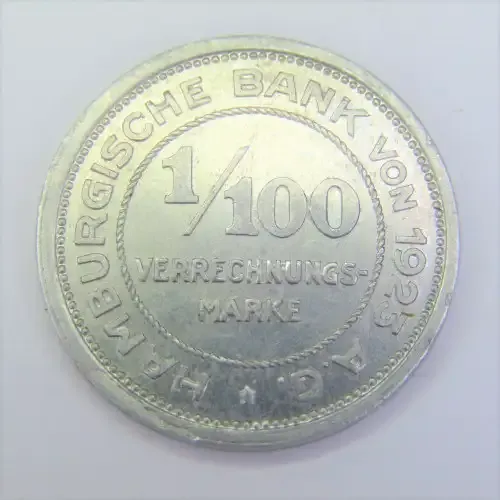 1923 German States Hamburg Reckoning token 1/100th Mark (#5)