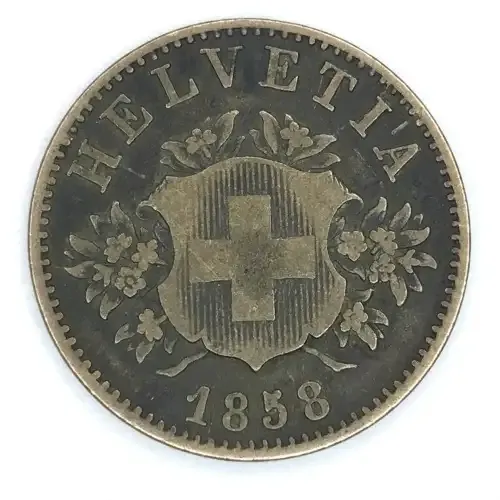 1858 B Switzerland 20 Rappen