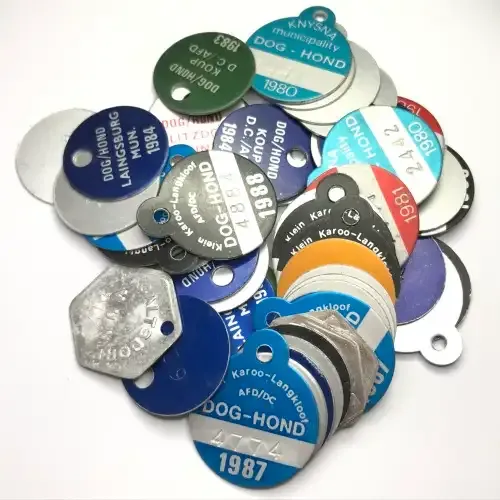 Lot of 50 dog licenses with RADAR numbers that read the same both ways