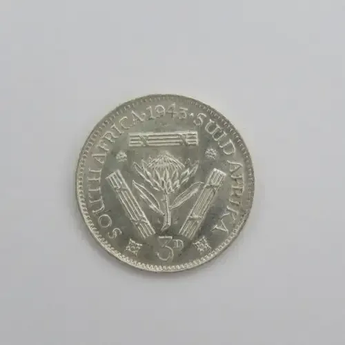 South Africa 1943 tickey 3d uncirculated with high 4