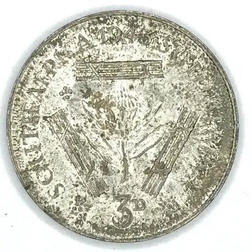 1932 SA Union 3d tickey - cracked die 1/2 moon - bottom o reverse
