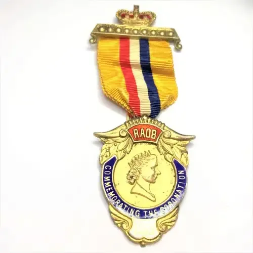 1953 R.A.O.B sterling silver gold plated coronation medallion
