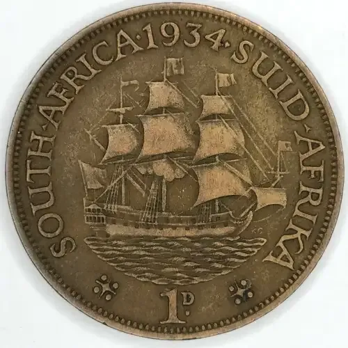 1934 Bronze Penny with 4 printed askew