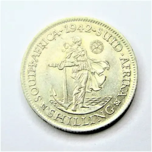 1942 SA Union shilling with badly cracked die obverse - Error coin - aEF