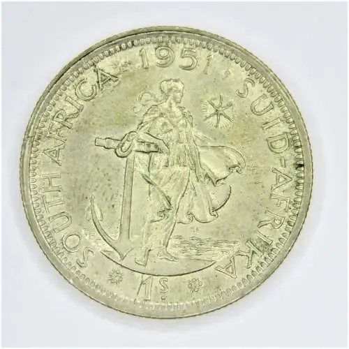 1951 SA Union shilling with cracked die Reverse and Rim Flaw OBV - AU+