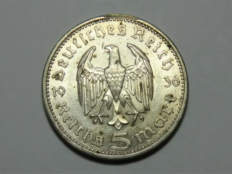 1936 Germany A Hindenburg 5 reichsmark - UNC with bag marks