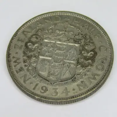 1934 New Zealand Silver Half Crown - VF+/XF