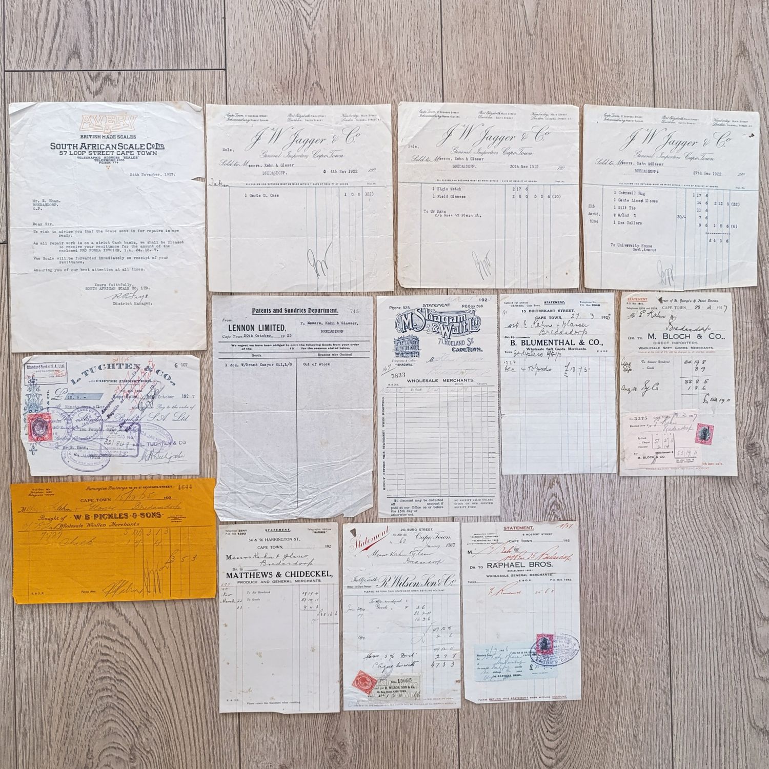Lot of Antique receipts from Cape Town dealers