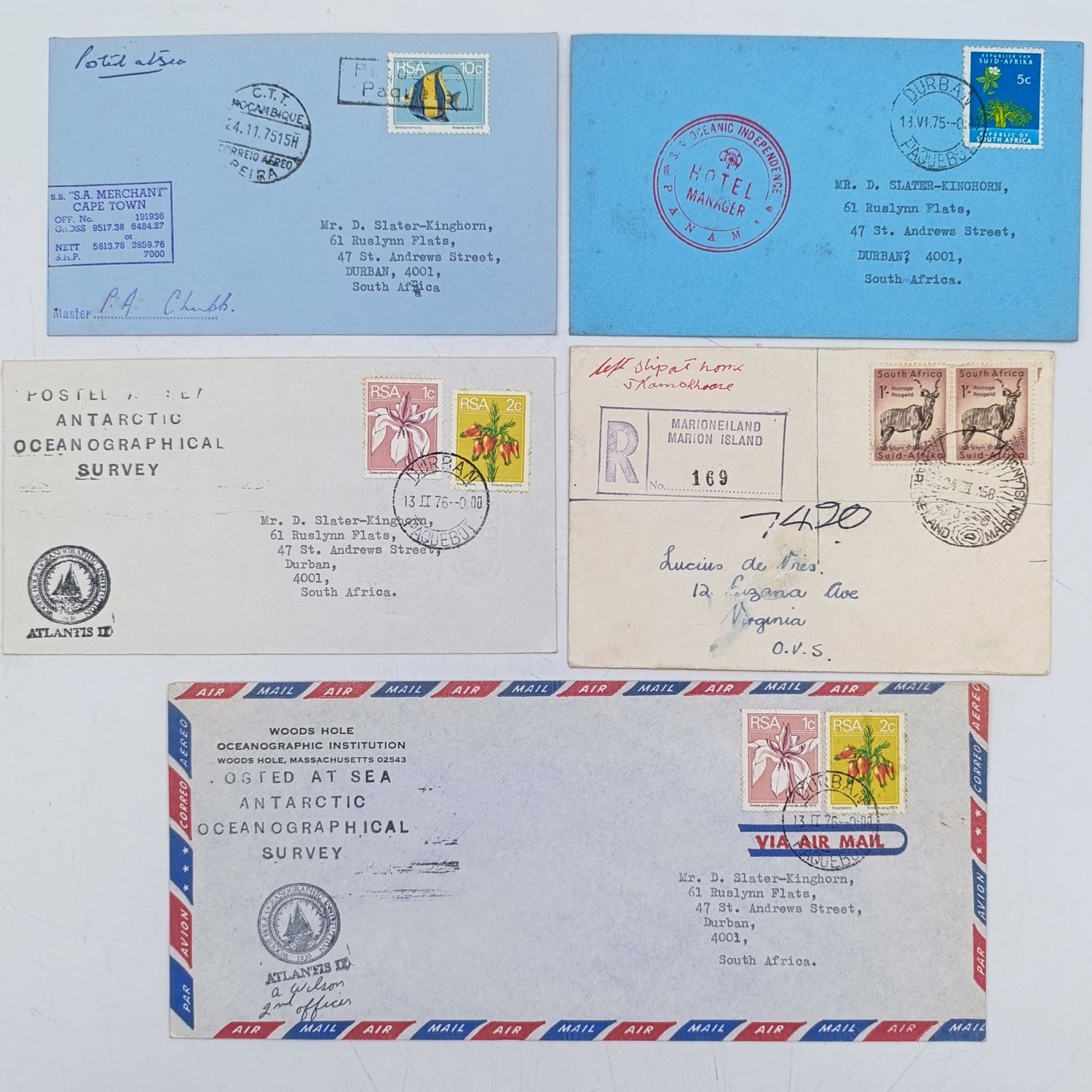 Lot of 5 postal covers sent via sea