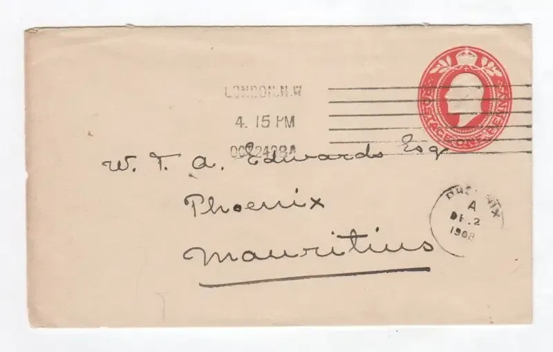 Postal Stationery - Cover send from London to Mauritius with British One Penny stamp