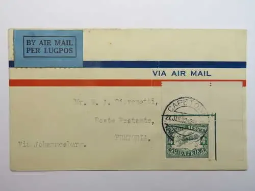 South Africa Airmail cover January 1932 with 4 d Air post stamp