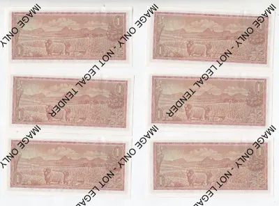 TW de Jongh 1973 second issue lot of 10 x R1 banknotes with consecutive numbers -Some slight creases