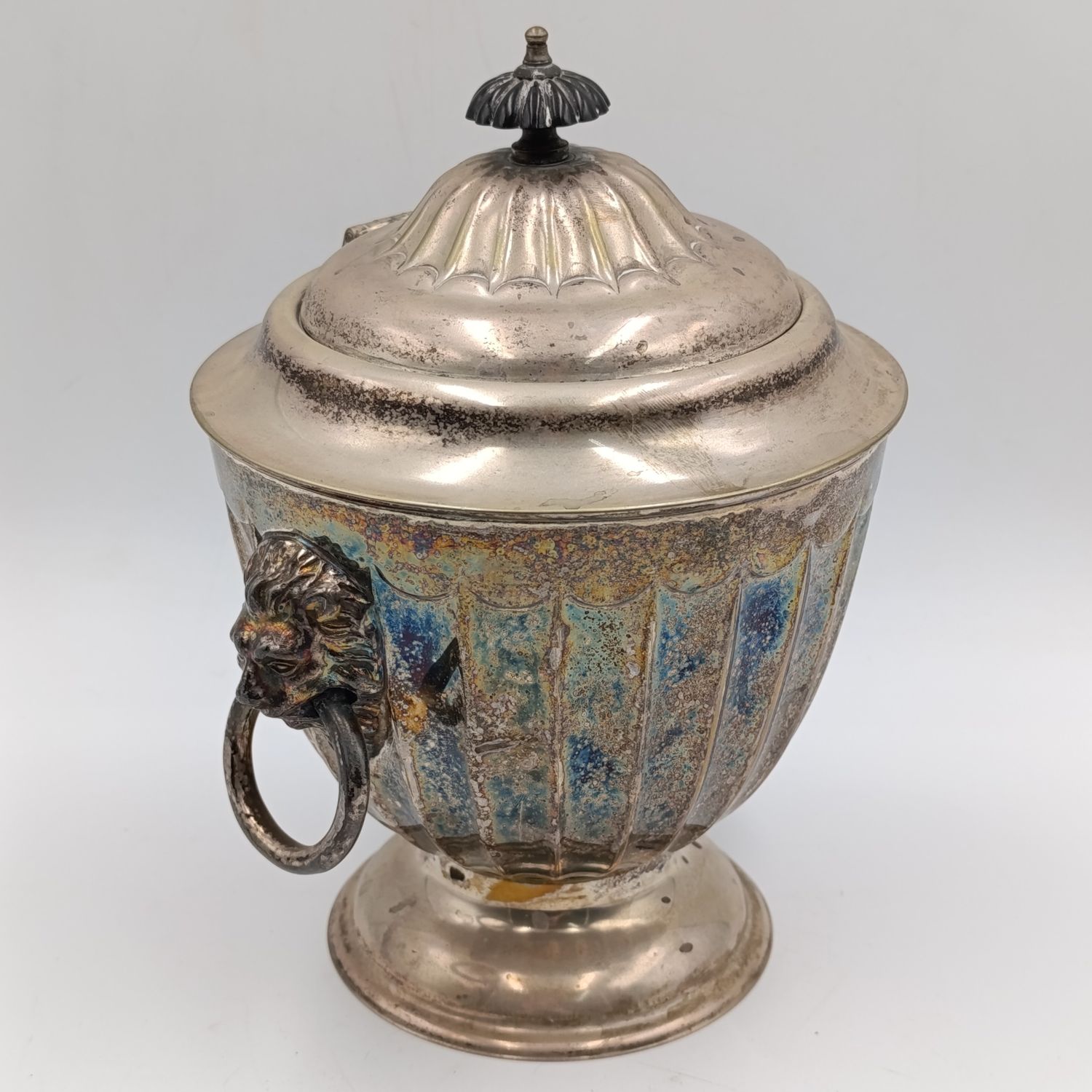 Vintage silverplated jar with lid and lion handles