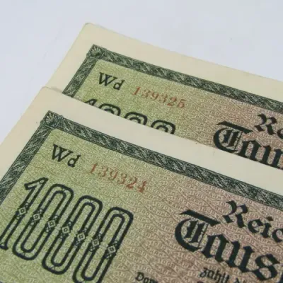 Pair of German Reich bank notes with consecutive numbers &amp; 100 years old
