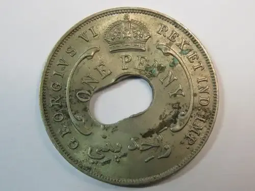 1941 British West Africa error penny - double struck center