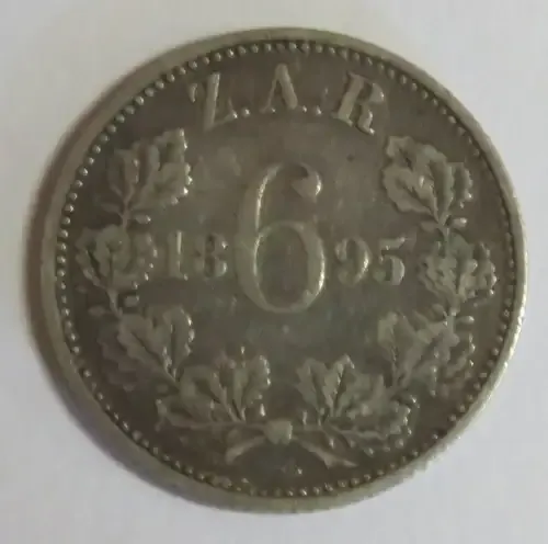 ZAR Kruger 1895 Sixpence - VF