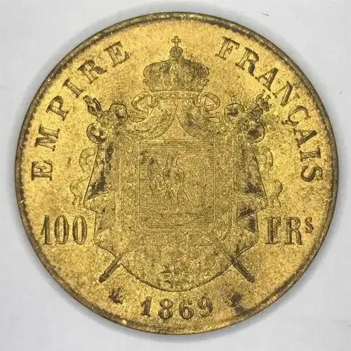 Napoleon 3 contemporary copy of 1869 gold 100 Franc piece