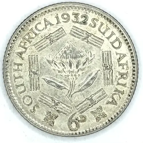 1932 SA Union 6d sixpence - Cracked die marks obverse - VF+/XF
