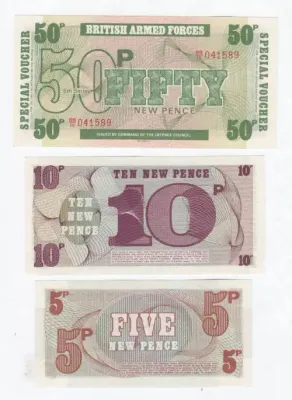 Britain - British Armed Forces - 1972, 6th series: 5 pence, 10 pence, 50 pence - Sold as a lot, UNC