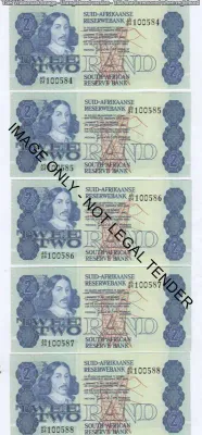 Lot of 5 consecutive numbered R2 notes - Second issue as series -Uncirculated Slight paper clip fold